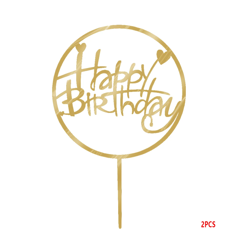 New Round Happy Birthday Cake Topper Acrylic Gold Twinkle DIY Glitter Cupcake Cake Smash Candle ...