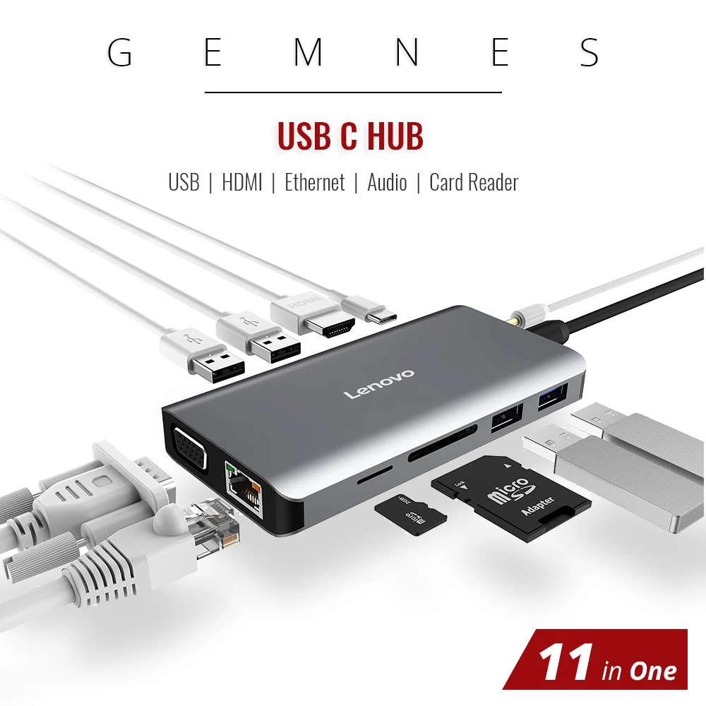 11 En 1 USB C a HDMI 4 K RJ45 LAN Ethernet USB 3,0 para MacBook Pro Xiaomi Asus ordenador portátil Lenovo Huawei Mate 10 Tipo C - 1