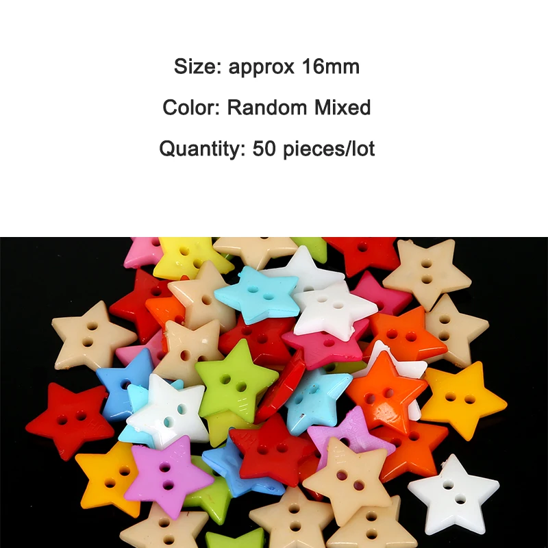 

50PCs Plastic Sewing Buttons Scrapbooking Star Color Random Mixed 2-Holes 16mm Costura Botones Decorate bottoni botoes for DIY