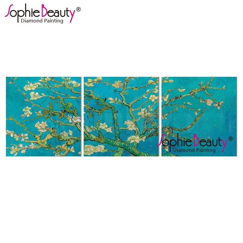 

Sophie Beauty 3Pcs Full Diy Diamond Painting Van Gogh Apricot Flower Cross Stitch Pattern Diamond Embroidery Room Decor 19059