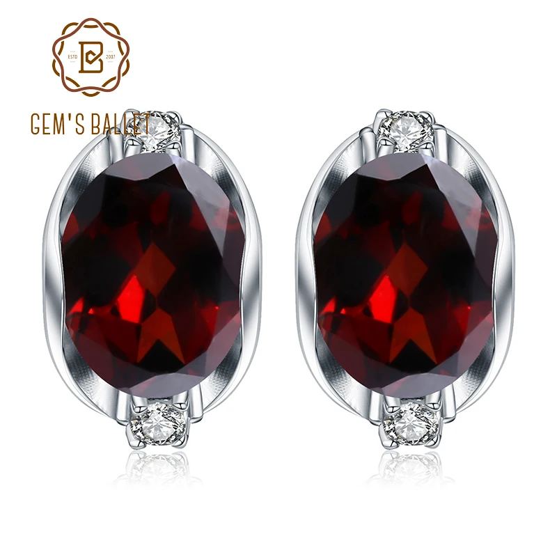 

GEM'S BALLET Natural Red Garnet Gemstone Earrings Genuine 925 Sterling Silver Simple Stud Earring For Women Wedding Fine Jewelry