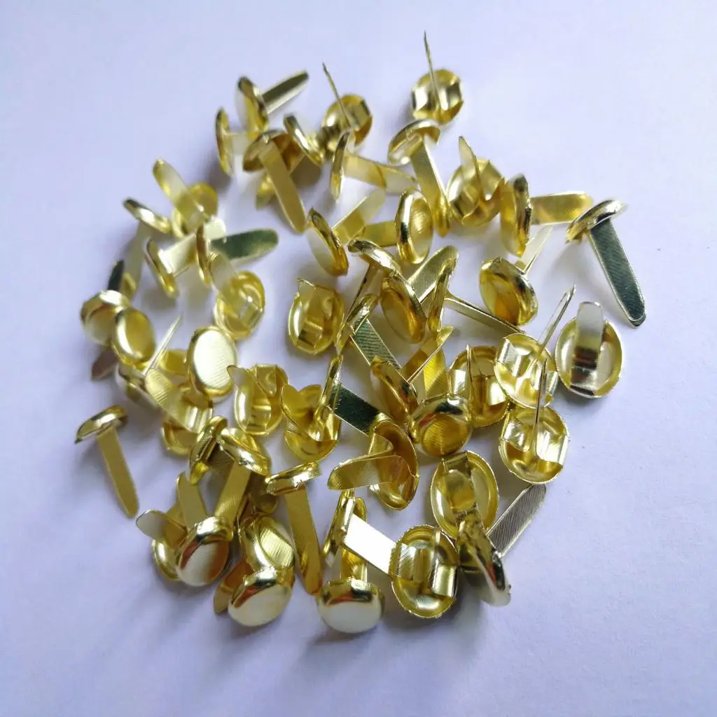 200 Pieces Gold Plated Metal Brad Paper Fastener for Scrapbooking Craft 13x8mm