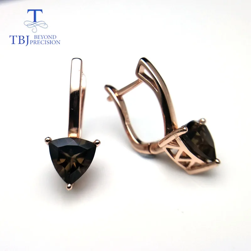 

TBJ,Natural Tourmaline triangle 7.0mm earring gemstone 925 sterling silver fine jewelry simple design for girl anniversary gift