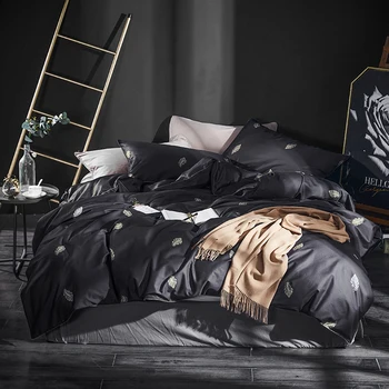 

100%Cotton Twin Queen King size Single Double Bedding Set Black Gray Bed sheets Duvet Cover Fitted sheet Bed set ropa de cama