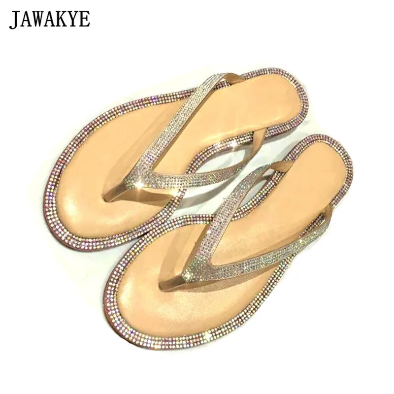 

Summer Rhinestone Flip Flops Women Bling Bling Flat Heel Shoes Crystal Diamond Embellished Beach Shoes 2019 Outdoor Slippers