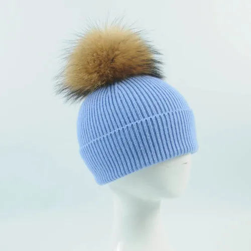 Hat blue N Детский вязаный шарф и шапка, Модный комплект из 2 предметов для маленьких девочек и мальчиков, однотонный зимний теплый меховой комплект с помпонами, вязаная шапка+ шарф - Цвет: Hat blue N