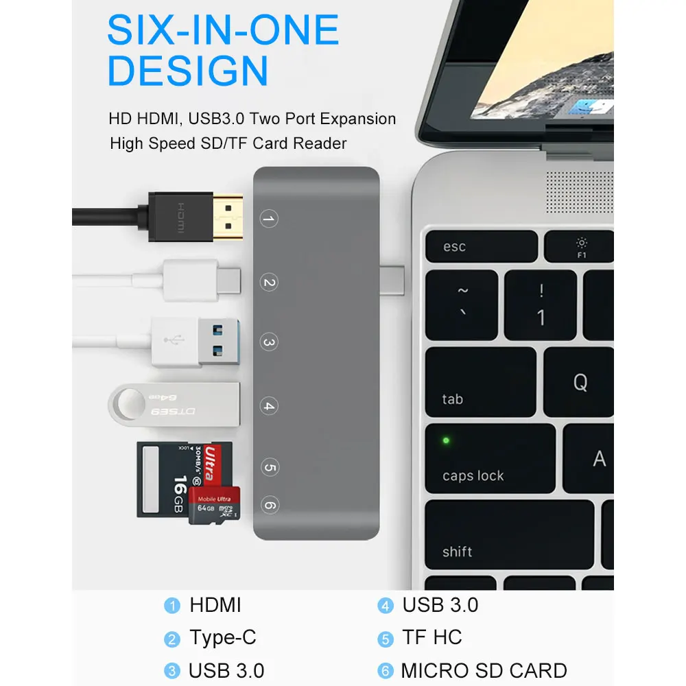 Usb-хаб USB C к HDMI RJ45 Gigabit Ethernet Thunderbolt 3 адаптер SD/TF кардридер USB3.0 концентратор мультиразветвитель для Macbook Pro