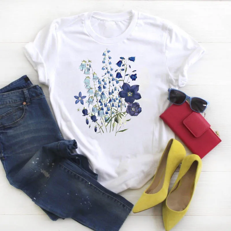 Женская рубашка с цветочным принтом, летняя одежда для диких растений, женская футболка с коротким рукавом Kawaii, футболка с графическим принтом, женская футболка - Цвет: GJS8552