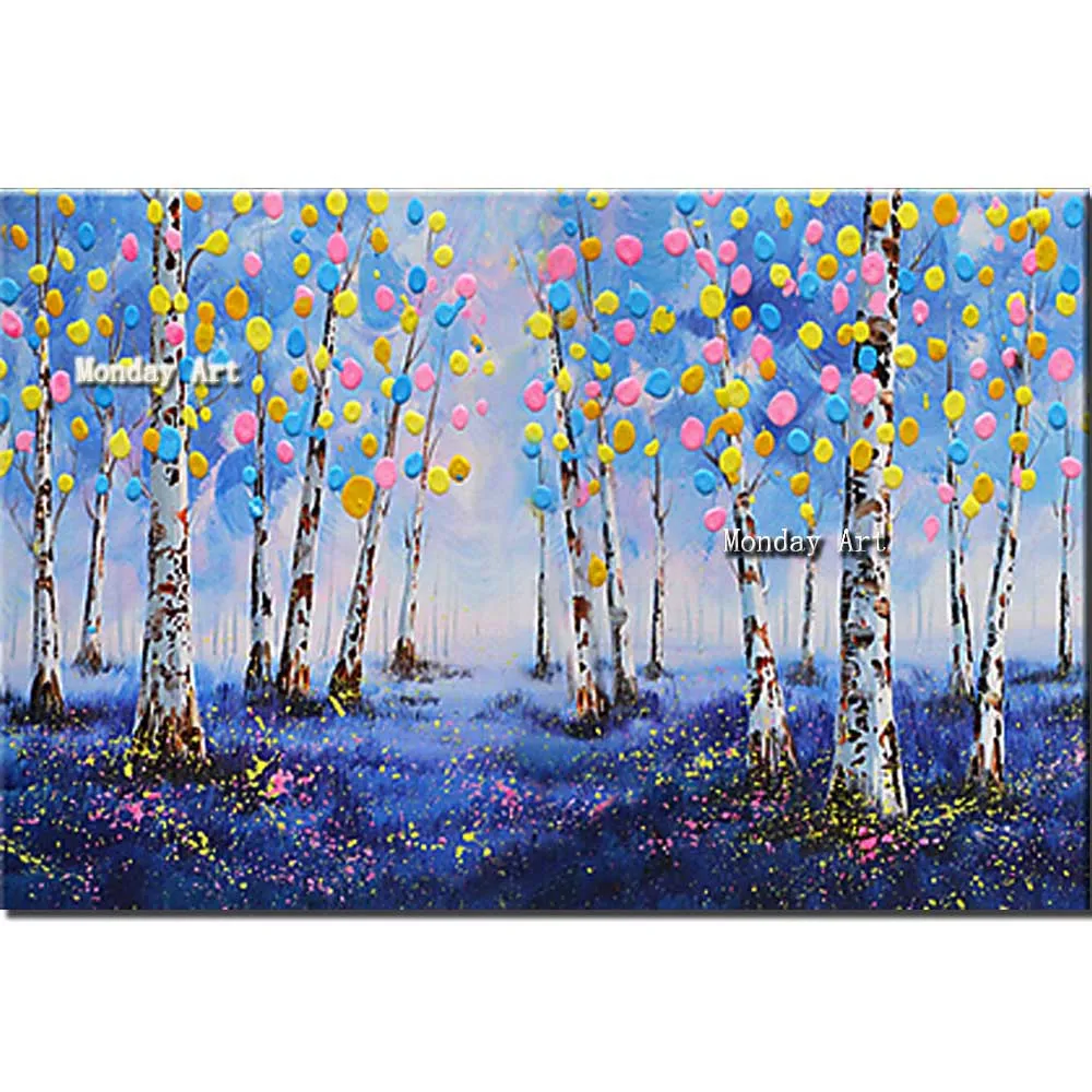 Hand-Painted-Abstract-Palette-Knife-Landscape-Forest-Oil-Painting-Wall-Canvas-Picture-Living-Room-Home-Wall