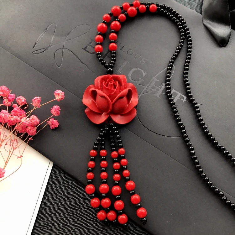 Красный киноварь резные гуаньонг Лаки Подвески Винтаж ожерелье Модные ювелирные изделия