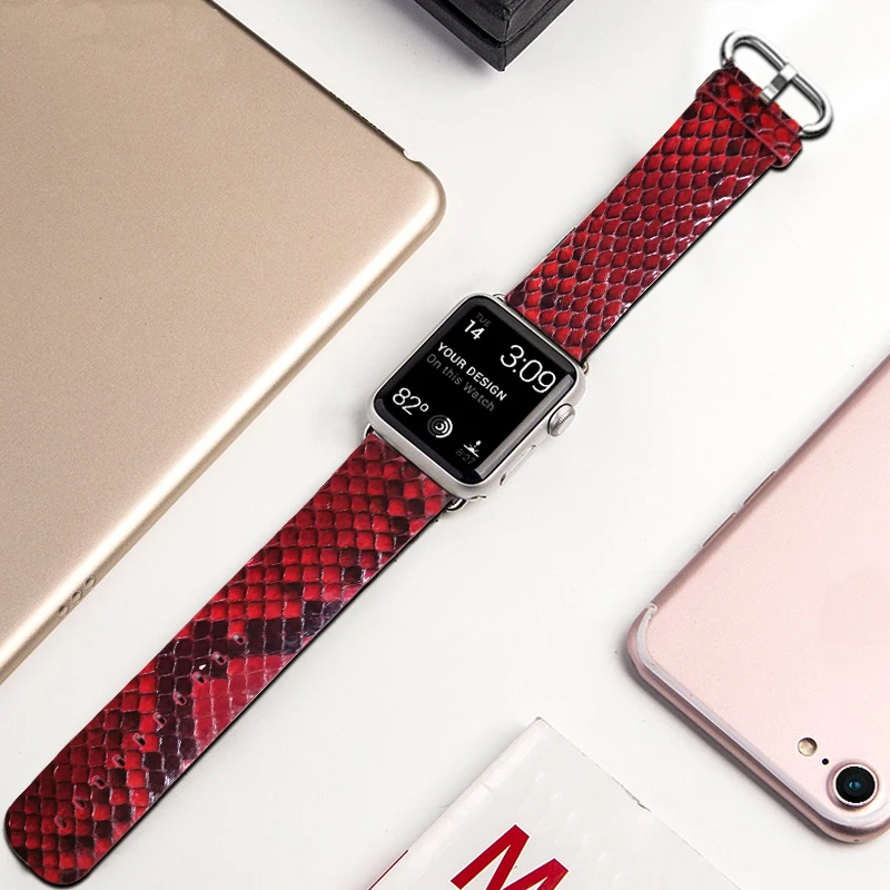 Ремешок для часов Apple Watch 38 42 мм браслет из Натуральной Змеиной кожи Series 1 2