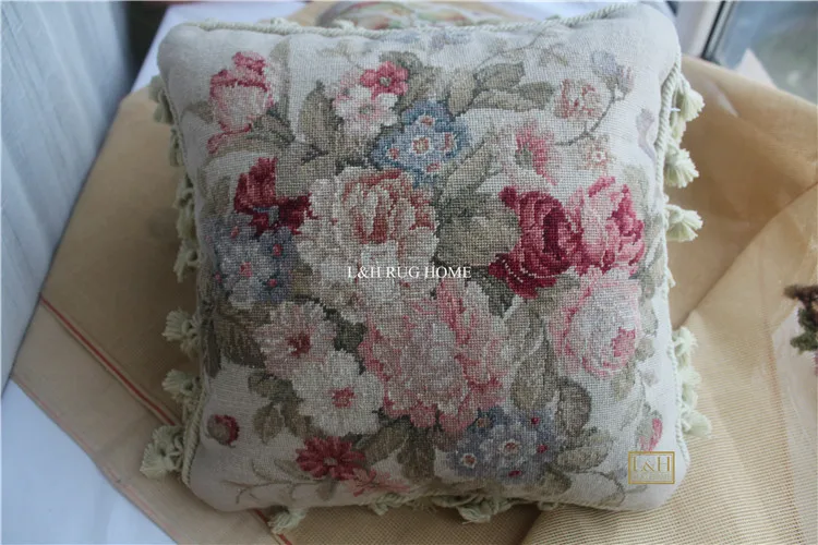 15 К 1" x 16" Кружево Подушка, handknotted шерстяные подушки с розами без вставки