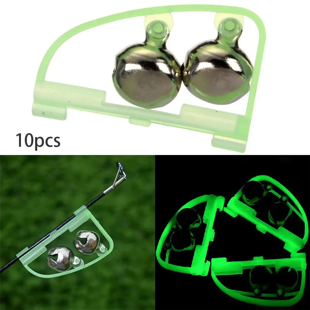 

10 Pcs/set Fluorescent Fishing Rod Pole Tip Clip Twin Bell Alarm Alert Ring Glow In The Dark Fishing Tackle Box Accessory tool