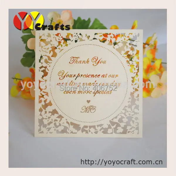 Laser Cut Wedding Thank You Card With Cutted Customers Text In Laser Cut Wedding Thank You Card With Cutted Customers Text
