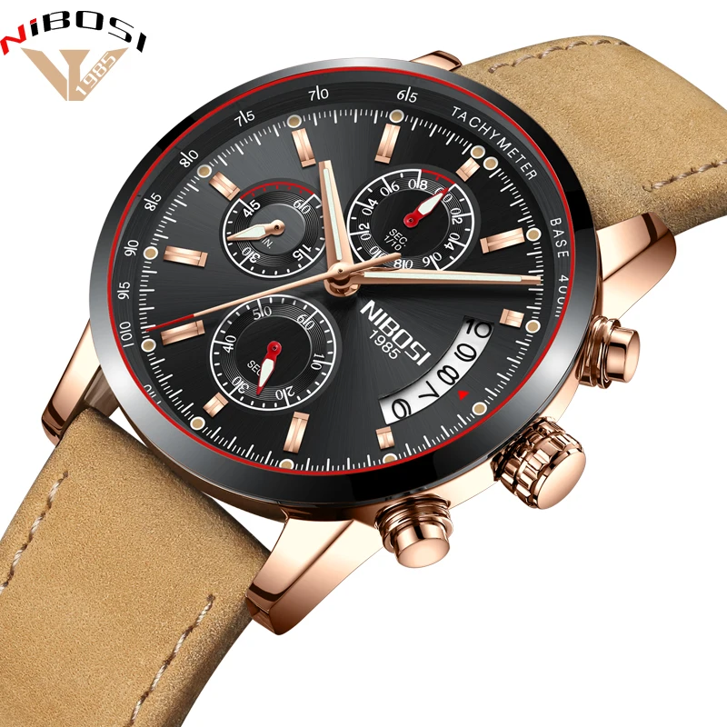 

Saat NIBOSI Uhren Herren Quartz Chronographen Analog Watch Men Stainless Steel Top brand Leather Watches Sport Relogio Masculino