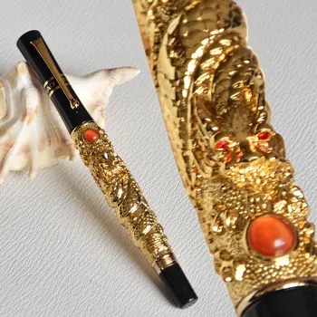 

ROLLER BALL PEN JINHAO FLY DRAGON EMBOSS GOLDEN BARREL BLACK CAP WITH PEARL SILVER GREY 3 COLORS FOR CHOOSE FREE SHIPING