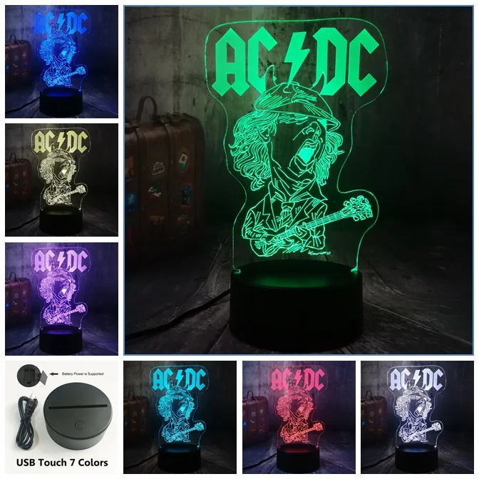 Прохладный AC/DC рок группа музыкальные вентиляторы лучший подарок светодиодный 3d-ночник USB лампа настольная акриловая комната Домашний декор День рождения Рождественский подарок - Испускаемый цвет: Touch One 7 Color