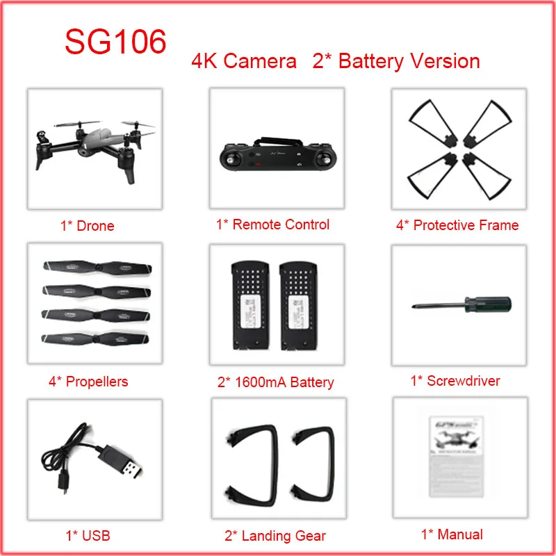 SG106 Drone 4 k с WI-FI FPV двойной Камера Широкий формат долго летать дроны Камера HD 720 P 1080 p вертолет Quadcopter игрушки - Цвет: Black4K2Batttery