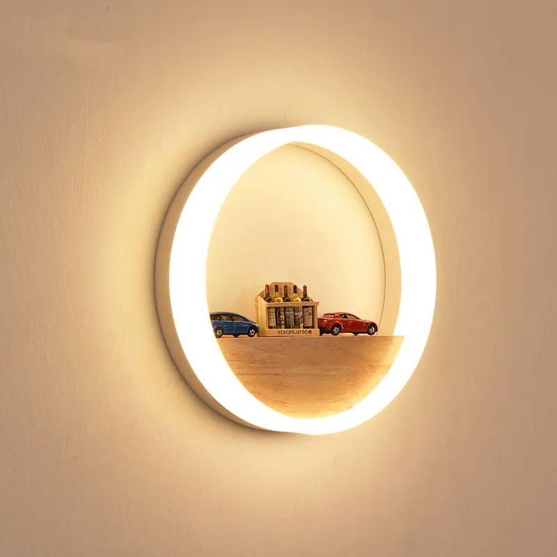 

Bedroom Bedside Wood LED Aisle Corridor Light Northern Europe Simple Living Room Wooden Acrylic Round Wall Lamp Free Shipping