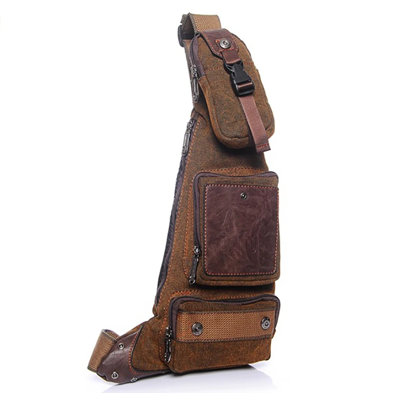 

High Quality Canvas Sling Rucksack For Men Riding Travel Casual Shoulder Crossbody Bag Multi-Pockets Chest Daypack Backpack
