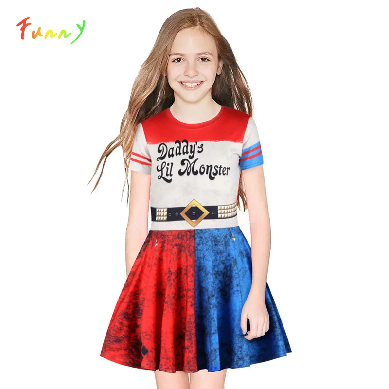 

Suicide Squad Harley Quinn Toddler Girl Dresses Cosplay Costume Mini Casual Kids Party Dresses for Girls Clothes Roupa Menina