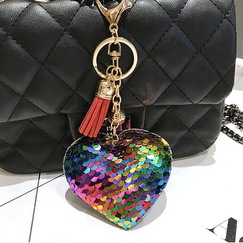1PCS Sequins Heart Tassel Keychain Gifts Car Bag ...