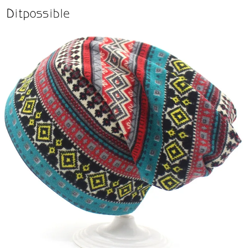

Ditpossible print beanie autumn winter hats for women gorro cotton bonnet cap skullies hat