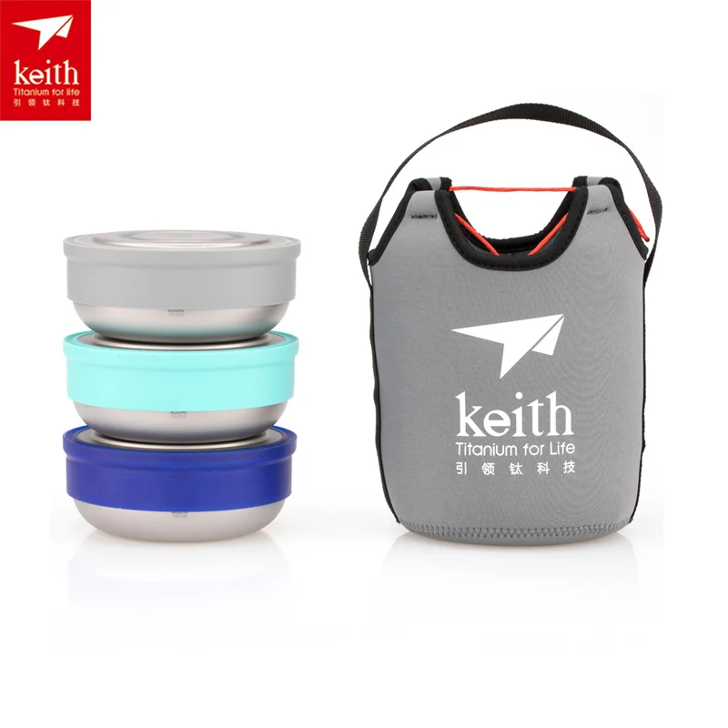 Keith 3 unids/set camping al aire libre Titanium Cajas de almuerzo ultraligero de titanio con tapa ti5378