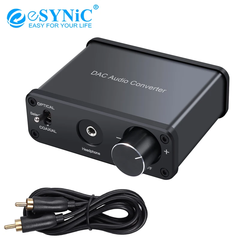 

eSYNiC Digital to Analog Aduio Converter With Headphone Amplifier RCA 3.5mm Aduio Adapter Coaxial Toslink DAC 192kHz