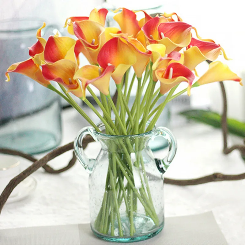 

1pc Artificial Flowers Wedding Decoration PU Calla Lily Flowers Bouquets Home Autumn Decoration Artificial Plants Fake flores