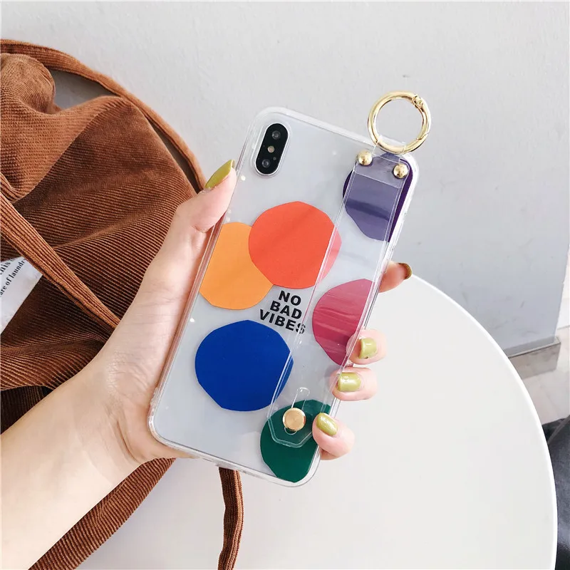 

Wrist Strap Clear Phone Cover for Iphone Xr Xs Max 8 7 Plus Case TPU+PC Fresh Patterned Case for Iphone 6/6 Plus X 6 S Cover