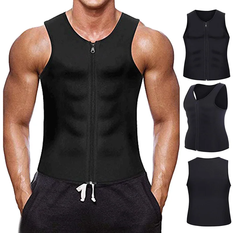 

Men Gym Sauna Vest Ultra-thin Sweat Shirt Fitness Zip Body Shaper Slimming Tank New