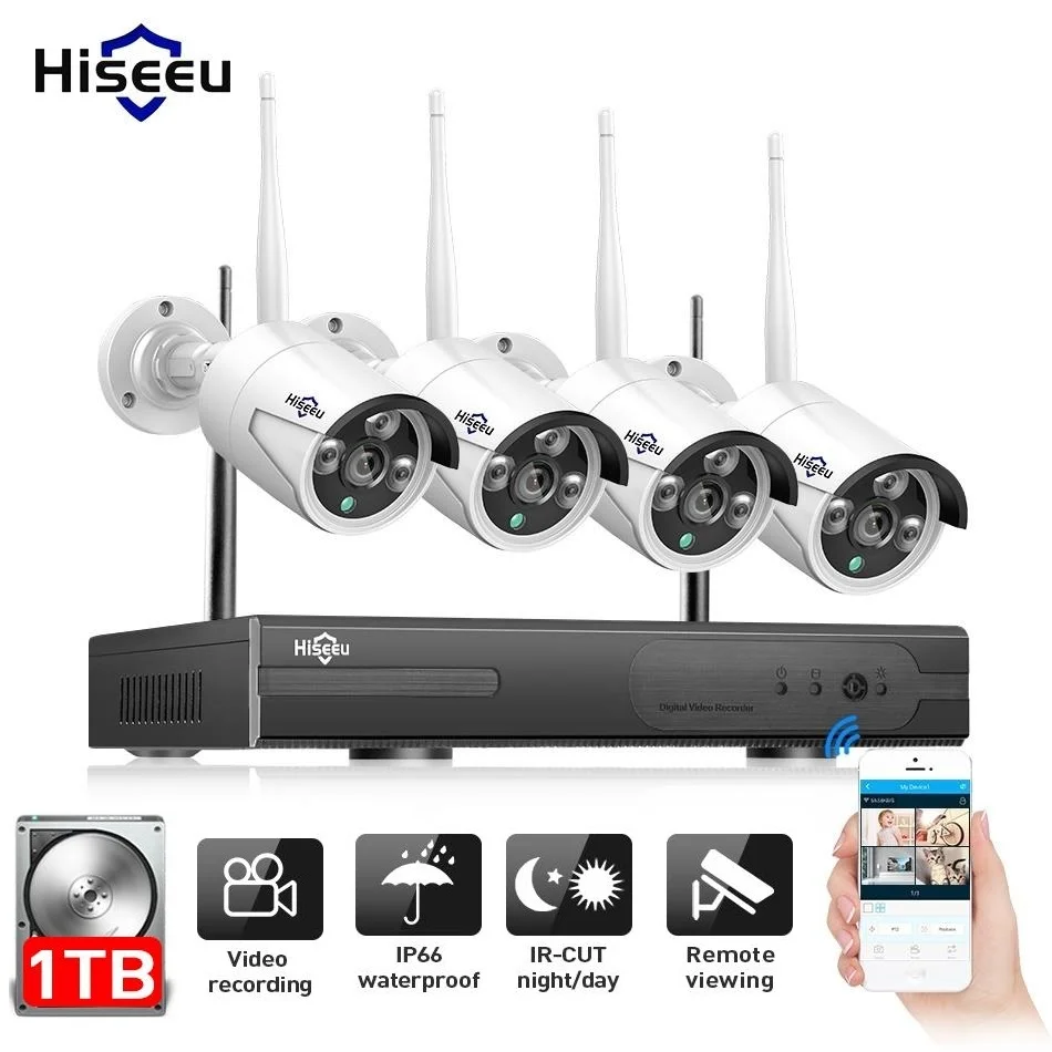 Hiseeu 4CH 960P NVR 4PCS Outdoor IP Camera Wireless Security CCTV System IR-Cut Video Surveillance CCTV Kit E-mail Alert IP Pro Hiseeu 4CH 960P NVR 4PCS Outdoor IP Camera Wireless Security CCTV System IR-Cut Video Surveillance CCTV Kit E-mail Alert IP Pro