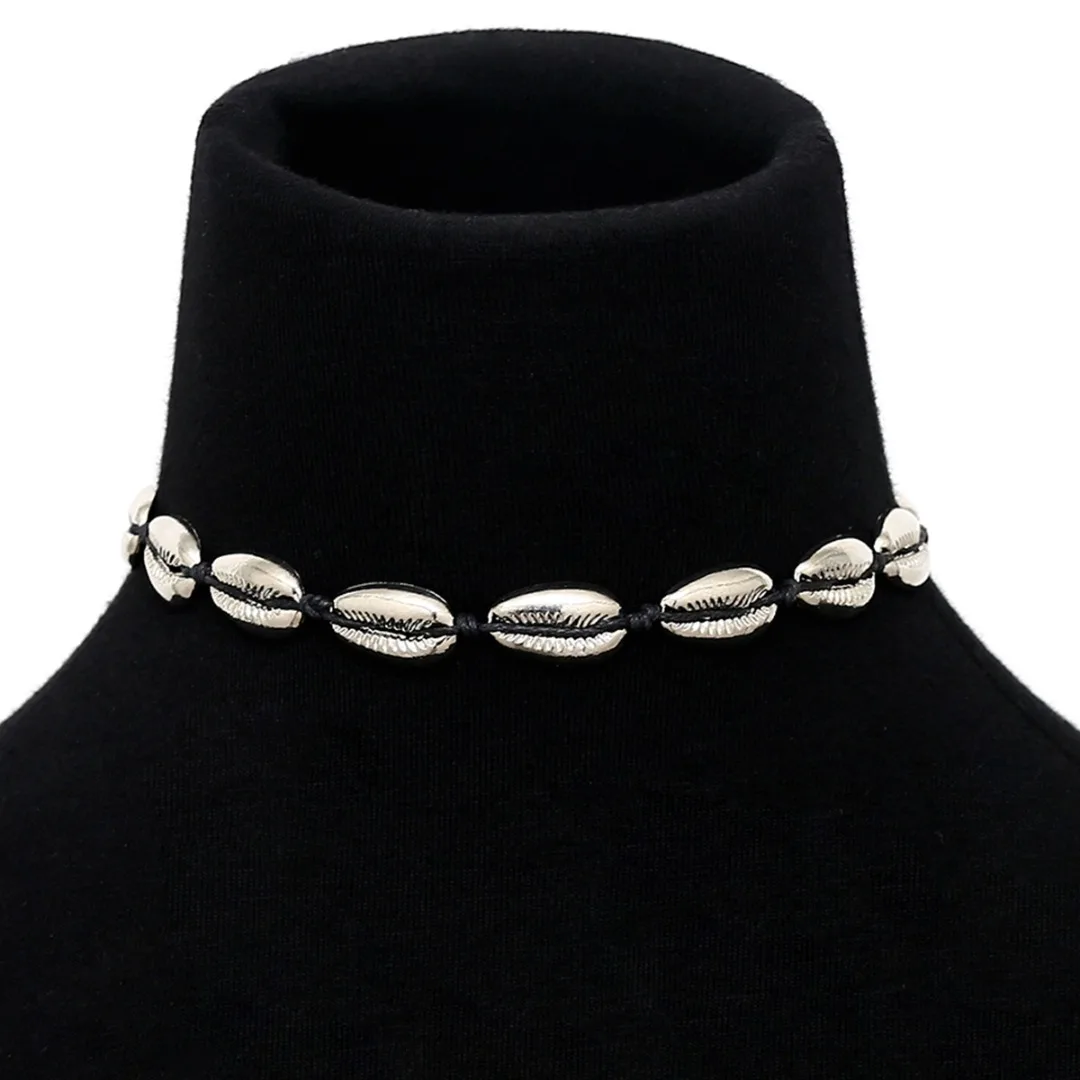 Shellhard Vintage Boho Natural Shell Choker Chain Silver Gold Alloy Lobster Claw Rope Chain Summer Beach Ocean Jewelry Gift