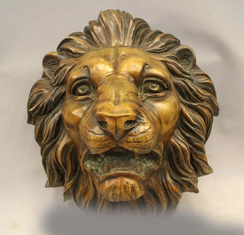 

China West Art pure bronze sculpture carvings fierce beast of prey lion head fig DSD66