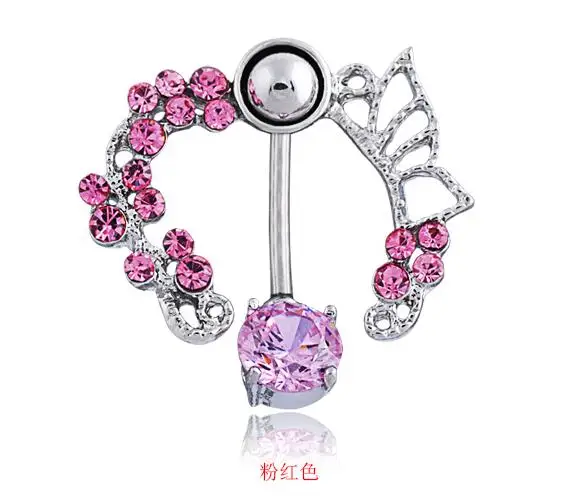 

MODA JOYAS Women's Surgical Steel Hanging Inverted Button Barbell Rhinestone Tear Navel Belly Ring Body Piercing