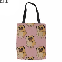 Большая сумка для покупок Женская принт с Мопсом Повседневная пляжная сумка для женщин перерабатываемый складной пакет для продуктов пляжная дорожная сумка