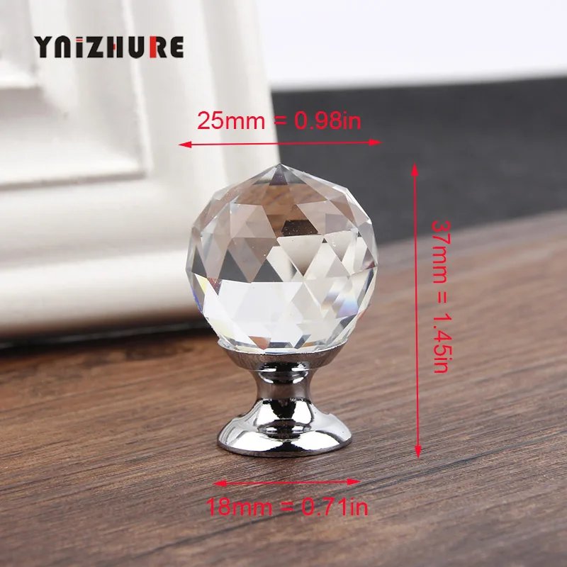 Hot 20/30mm Crystal glass ball Design Knobs Cupboard Pulls Drawer Knobs Kitchen Cabinet Handles Furniture Handle Hardware Knob - Цвет: 2005-25mm-Silver