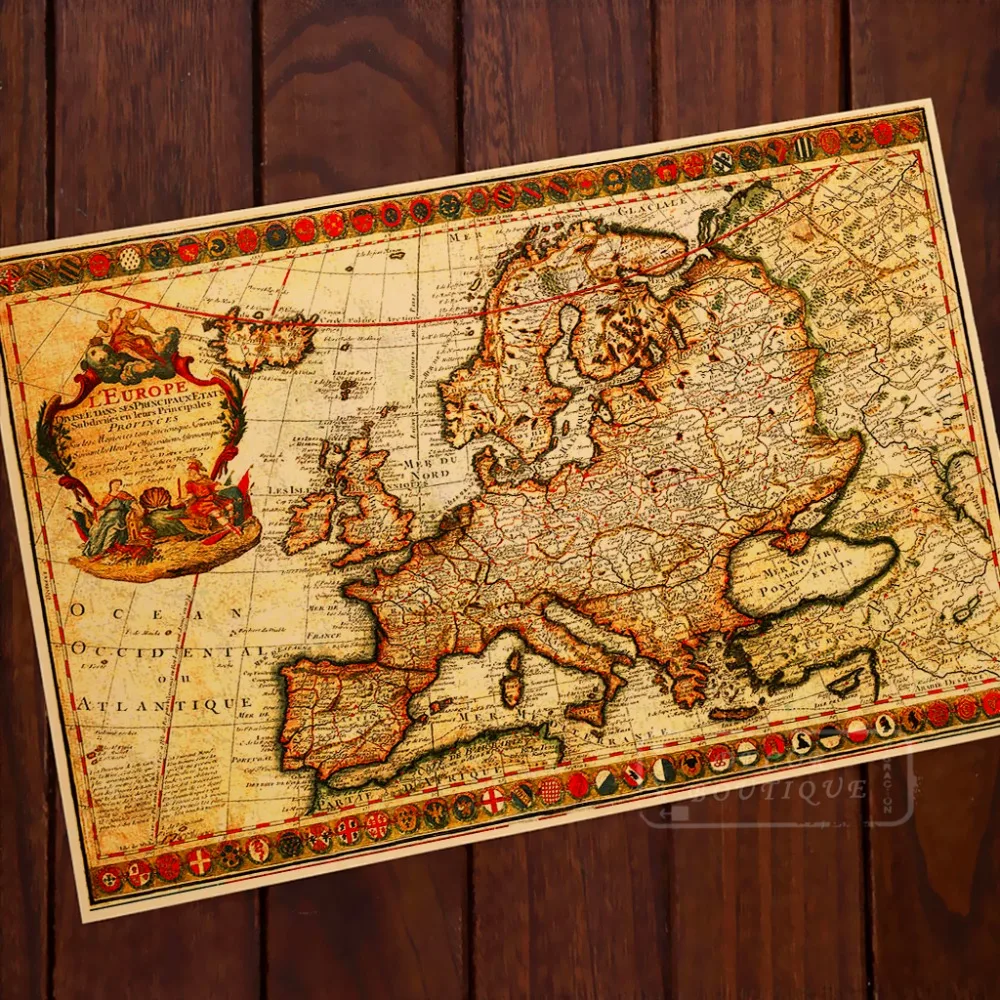 Antique Map Of Europe French Origin Map Vintage Retro Kraft Decorative