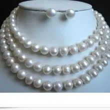 Великолепное 12-13 мм БАРОККО Южное море белое жемчужное ожерелье 38 дюймов& серьги 925 серебро