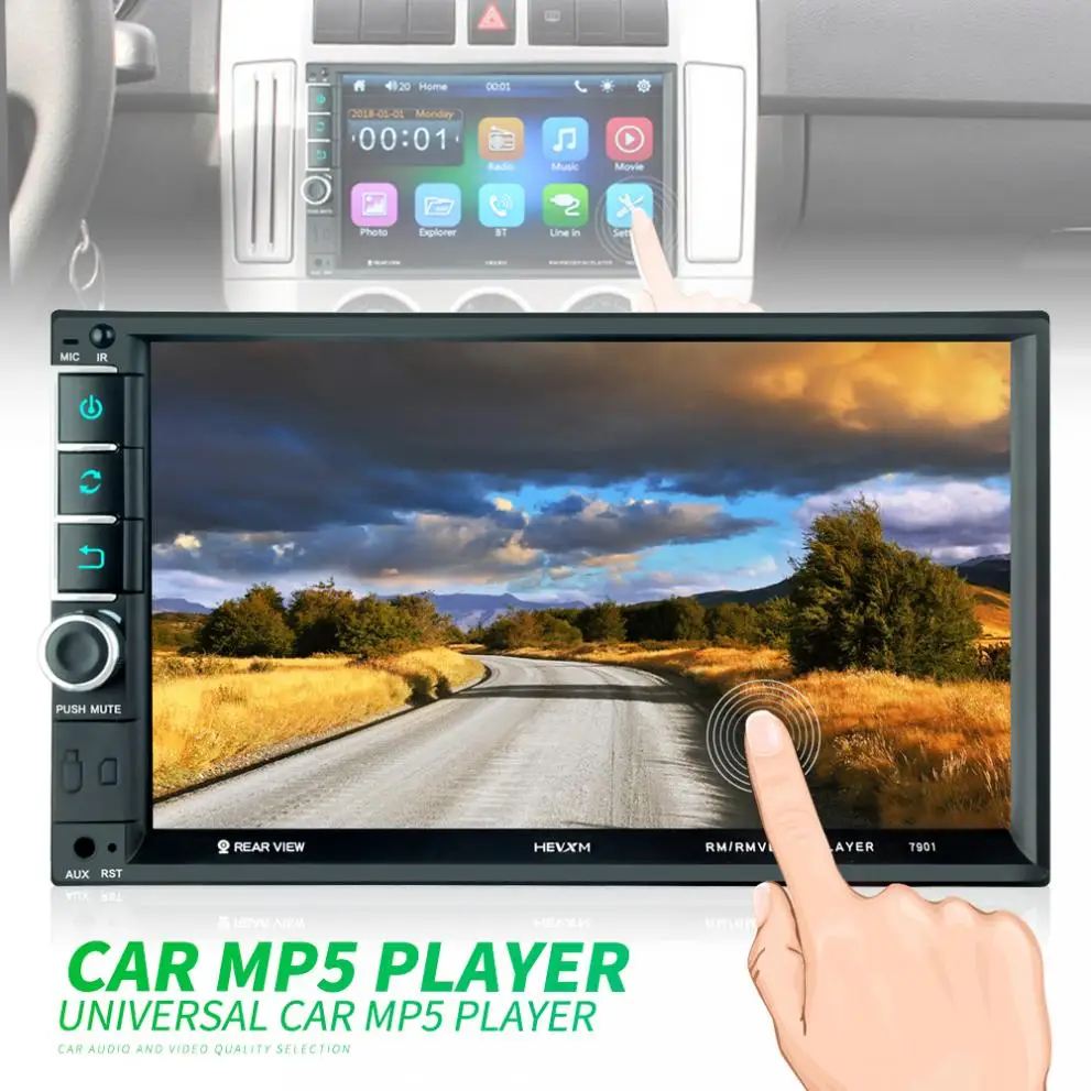 

7 Inch 2 DIN Bluetooth In Dash Touch Screen HD Car Video FM Radio Stereo Player Support Mirror Link/Aux In/Rear View Camera