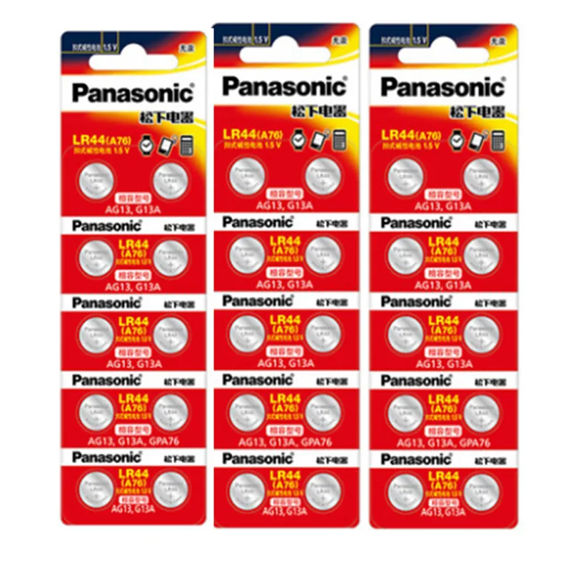 30 шт. PANASONIC LR44 A76 AG13 0% Hg SR1154 357 LR 44 1,5 В ячеек батареи для калькулятор 0% Hg