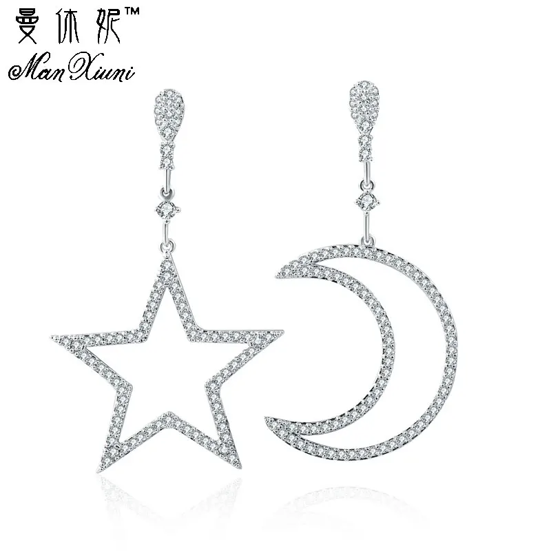 

Luxury Crystal Rhinestone Stud Earrings Hollow Moon Star Earrings oorbellen Asymmetric Pendant Earring For Women Pendientes