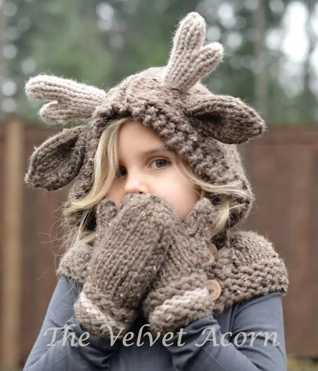 Рождественский олень, вязаные крючком зимние милые рога, шарф, шапка, три комплекта, шарф, перчатки для девочек, Рождество плюс, утолщенная Женская