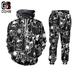 OGKB 3D полный печатный Ужасный Череп куртка с капюшоном брюки мужские пользовательские уличные зимние костюмы большой размер Модная одежда