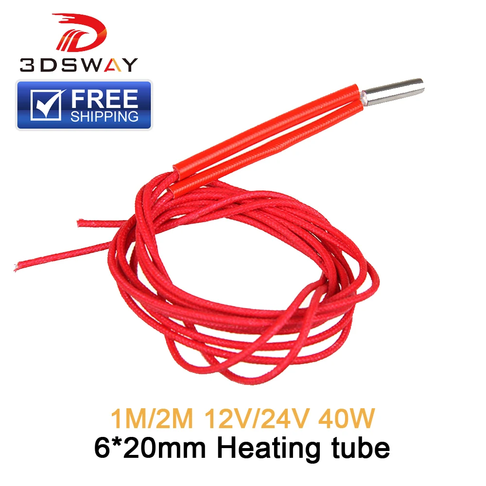 

3DSWAY 3D Printer Parts Heater 12V/24V 40W heating pipe heating tube 6*20mm 1M 2 Meter Single-ended 3D printer accessories