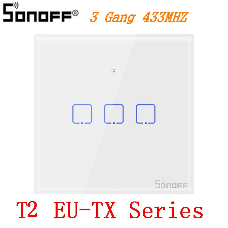 SONOFF T2US EU/UK TX Smart Wifi сенсорный настенный выключатель света с рамкой умный дом 1~ 3 банды 433 RF/Voice/APP Управление работает с Alexa - Комплект: T2 EU-TX 3 Gang