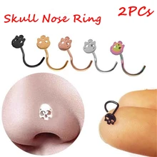 2 шт тонкий череп голова нос винт шпилька ноздри обруч крошечные нос шпильки кольцо гвоздь нержавеющая сталь Нос гвоздь ухо пирсинг ювелирные изделия
