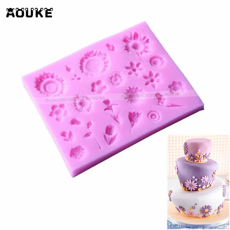 

Flower Series Sunflower Roses Tulip Shape Fondant Cake Silicone Mold Chocolate Mould Biscuits Cake Decoration DIY Baking Tools