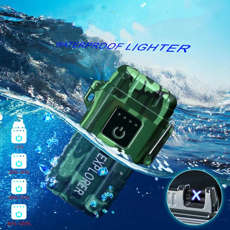 

New Waterproof USB Plasma Touch sensing Double arc Lighter Double Arc For Outdoor Camping Sports Cigarette Lighter For Smoking